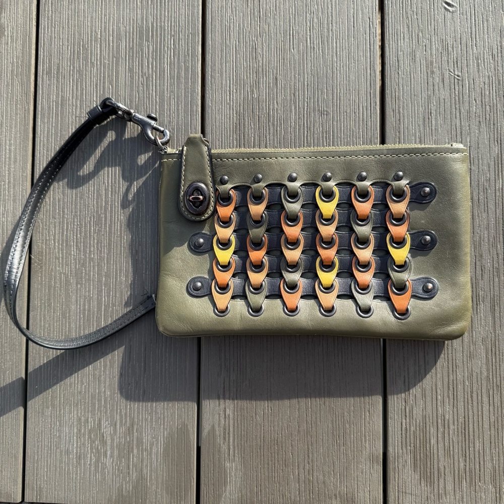 Coach Olive Wristlet with Multicolor Accents and Grommets